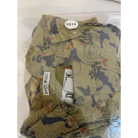 DULUTH Untucked Men's Sz L Tall Green Camping Map Theme Relaxed Fit Button Down - Picture 6 of 6